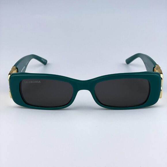 NEW Balenciaga  BB0096S 006 Green Gold Logo Grey Square Unisex Sunglasses - Picture 3 of 10